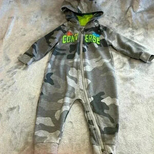 Converse - camo  design hooded sleeper/romper/jumpsuit. Size 12 months